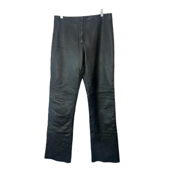 VS2 by VAKKO Black 100% Lamb Leather Pants Women's Size 6 Raw Hem - Picture 1 of 8